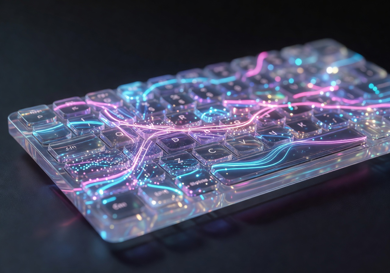 Abstract glowing keyboard representing code and beauty tech logic