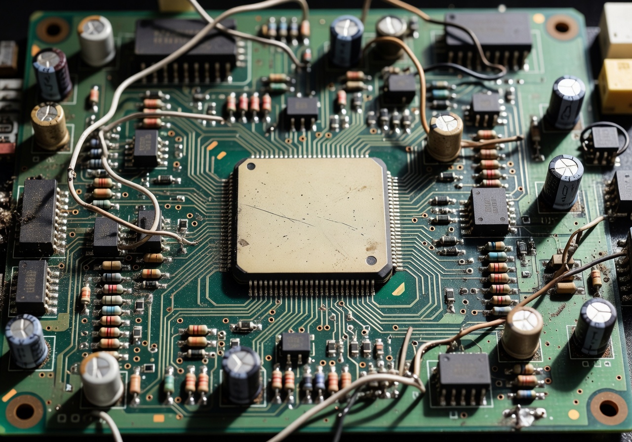 Unoptimized computer processor board representing baseline state