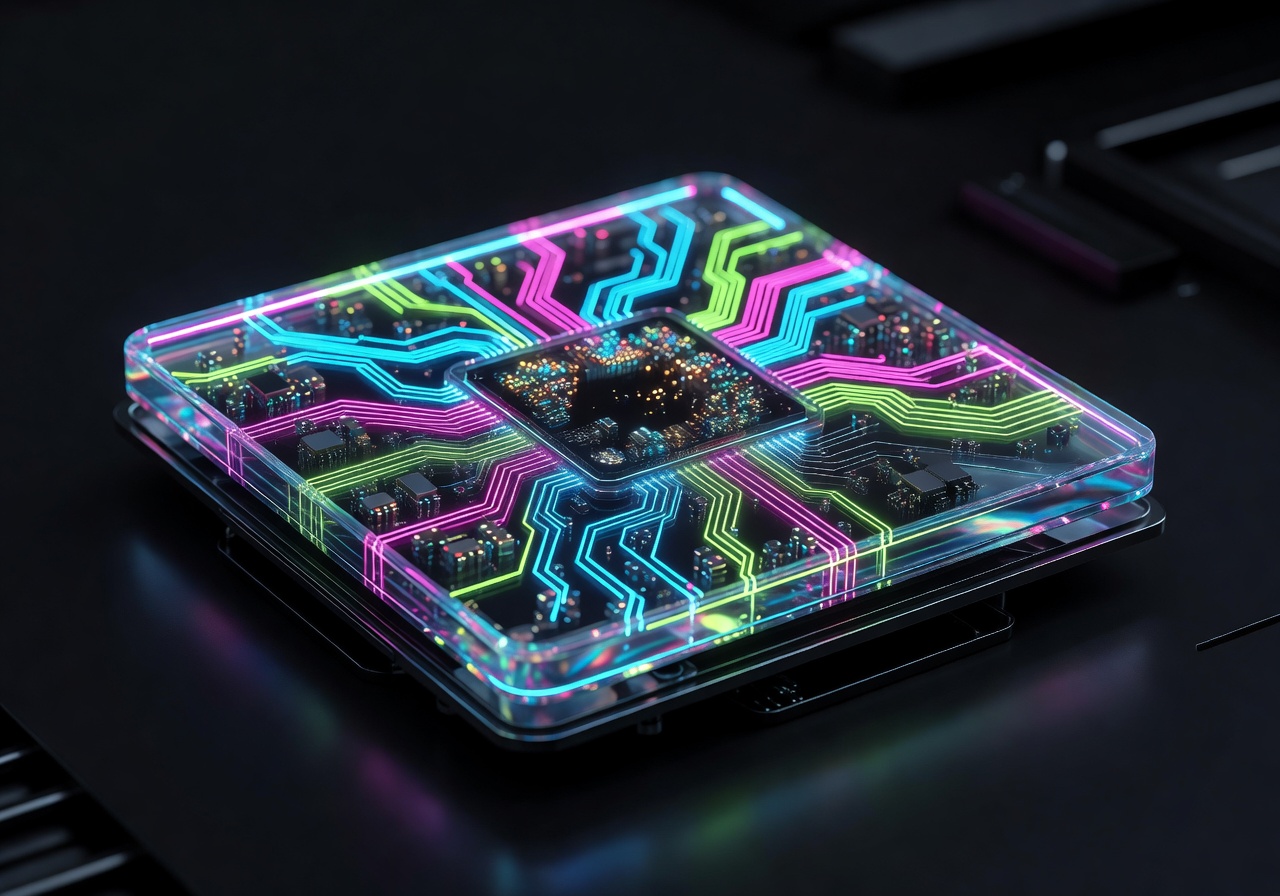 Vibrant glowing neon processor representing upgraded beauty and performance state